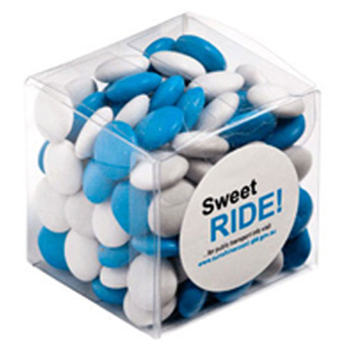 Branded Cube with Sticker/ Mixed and Corporate Coloured Choc Beans